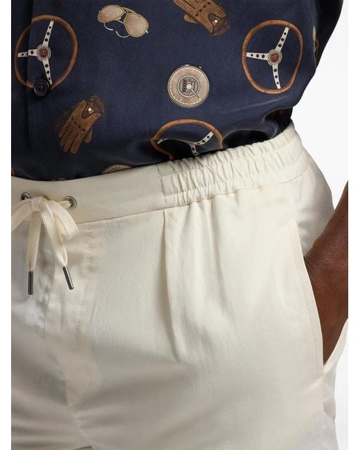 Ralph Lauren White Pleated-Front Drawstring Shorts for men
