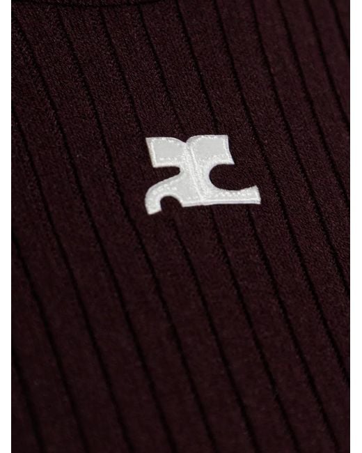 Courreges Purple Reedition Ribbed Logo-Patch T-Shirt