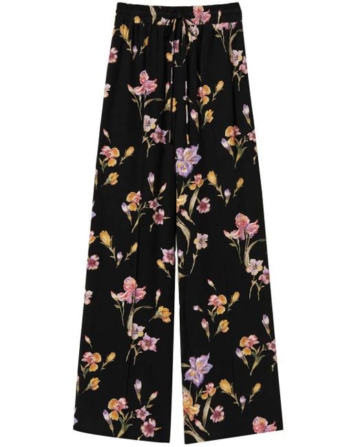 Twinset Black Floral-Print Trousers