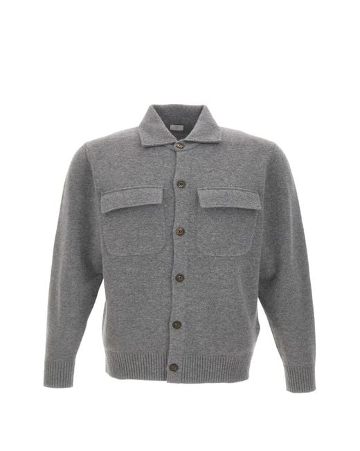 Eleventy Gray Knit Flap-Pocket Shirt for men