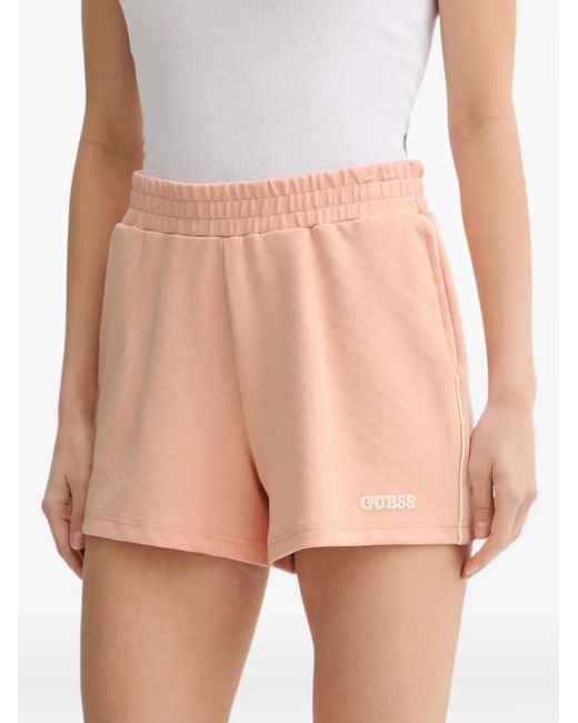 Guess Pink Clara Logo-Patch Monogram-Pattern Shorts
