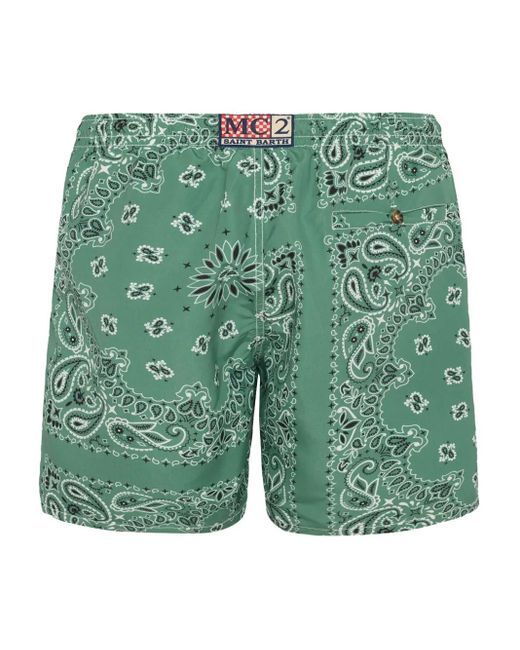 Mc2 Saint Barth Green Paisley-Print Drawstring Swim Shorts for men