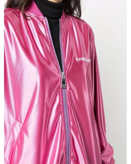 Khrisjoy Pink Logo-Print Long-Sleeve Bomber Jacket