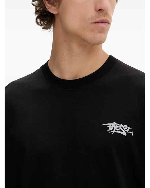 DIESEL Black Graphic-Print Logo-Embroidered T-Shirt for men