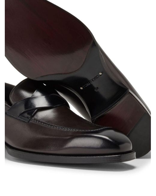 Tom Ford Black Twist-detail Burnished-leather Loafers for men