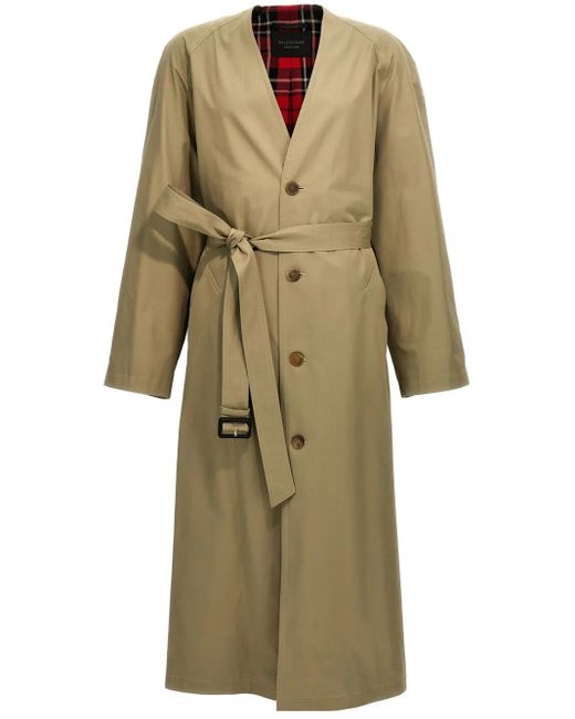 Balenciaga Natural V-Neck Belted Cotton Trench Coat
