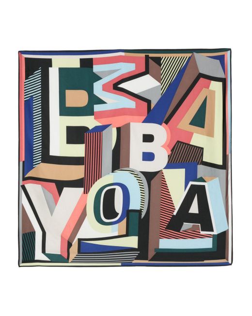 Bimba Y Lola Blue Geometric Logo-print Scarf