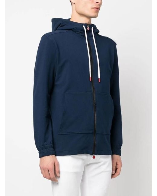 Kiton Blue Drawstring-Hood Zip-Up Hoodie for men