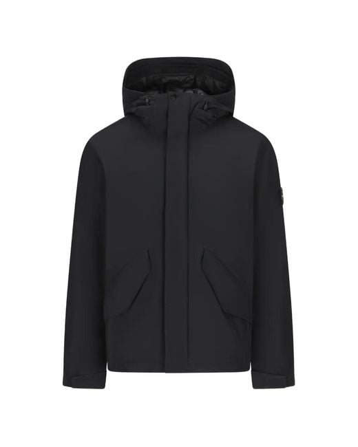 Stone Island Black Fw26 Zip & Button Overshirt Jacket With Sleeve Badge, Size M for men