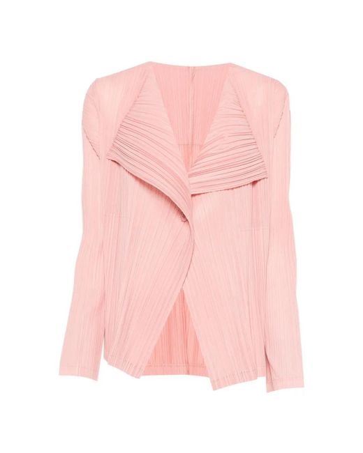Issey Miyake Pink Pleated Shawl-Collar Jacket