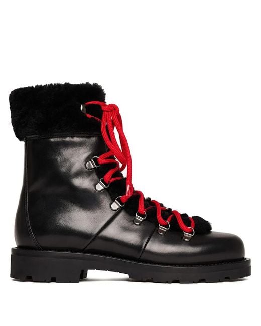 Scarosso Black Lace-Up Shearling Boots