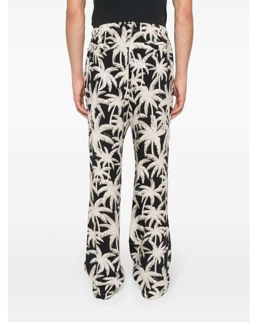 Palm Angels White Allover Logo Loose Fit Trousers for men
