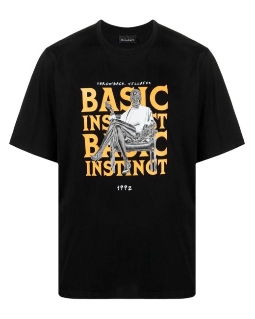 Throwback. Black Basic Instinct-print Cotton T-shirt for men