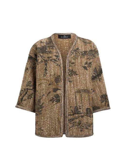 Etro Brown Bouclé Kesa With Flower And Animal Motif