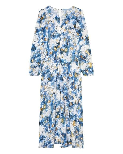 Marc O' Polo Blue Floral-Print Long-Sleeve Dress