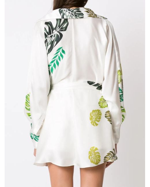 Amir Slama White Palm Leaf Print Beach Dress
