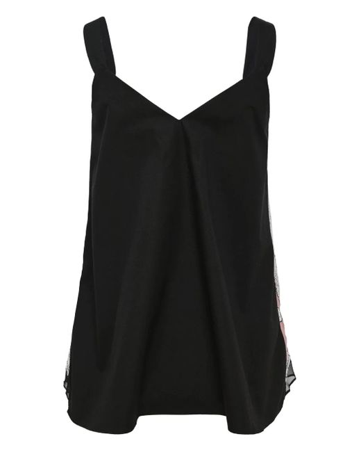 Biyan Black Lace-Embroidered Cotton Tank Top