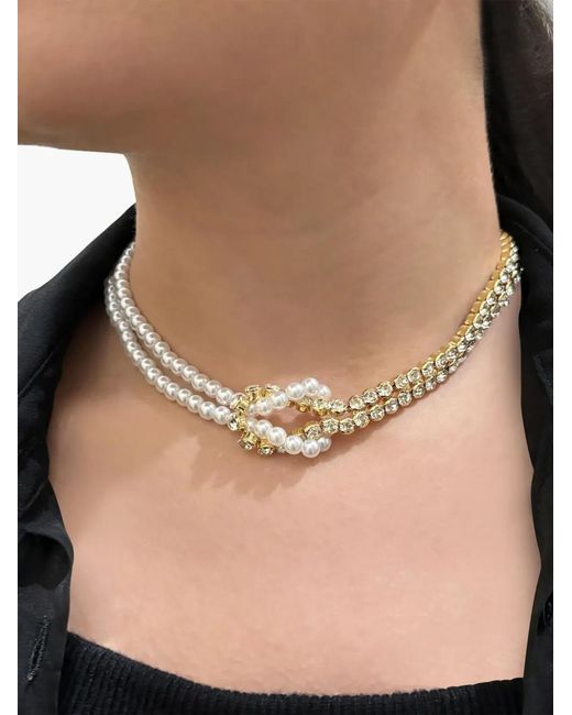 Hzmer Jewelry Metallic Halskette Mit Kunstperlen