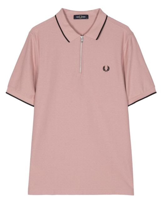 Fred Perry Pink Logo-embroidered Zip-neck Polo Shirt for men