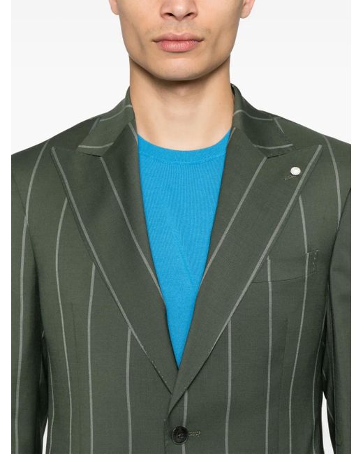 Luigi Bianchi Green Pinstriped Suit for men