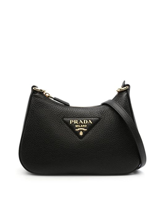 Prada Black Enamel-Triangle Logo Shoulder Bag
