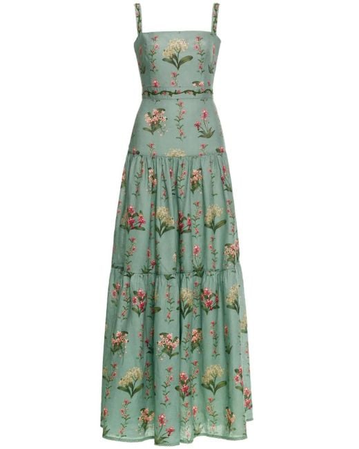 Agua Bendita Green Lima Tiered Linen Maxi Dress