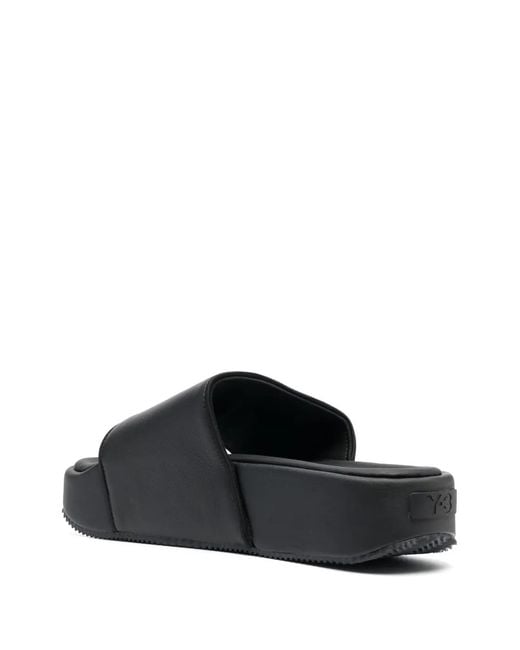 Y-3 Black Leather Flatform Slides - Men's - Rubber/calf Leather/fabric for men