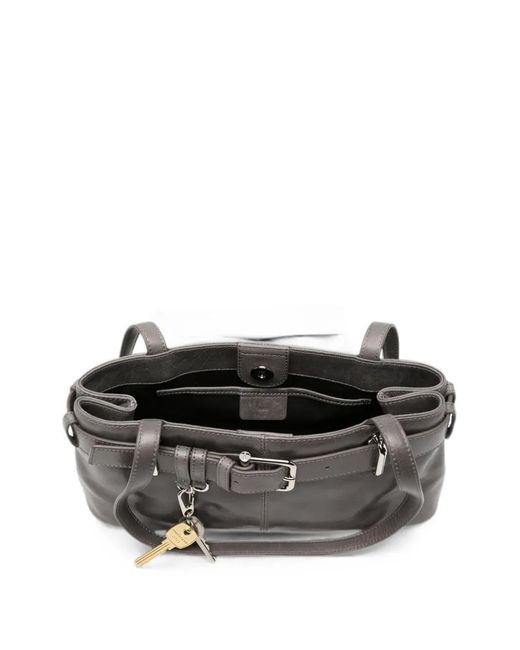 OSOI Gray Buckle-Detail Leather Tote Bag