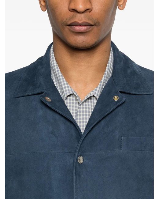 Barba Napoli Blue Sj Tyler Button Suede Jacket for men