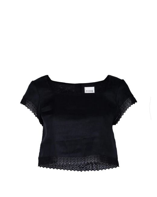 Posse Blue Alfie Lace-Trim Cropped Top