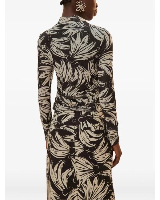 Farm Rio Black Banana-Print Turtleneck T-Shirt