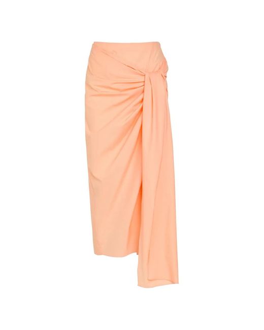 Khaite White Shay Knot-Detail Draped Midi Skirt