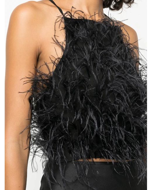 Cult Gaia Black Joey Ostrich Feather Blouse