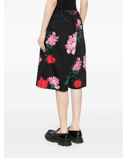 Yohji Yamamoto Red Floral-Print Wide-Leg Shorts