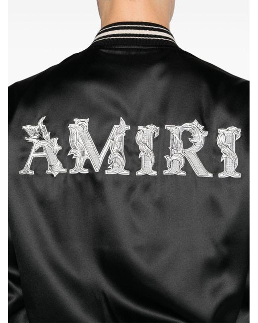 Amiri Black Logo-patch Satin Bomber Jacket for men