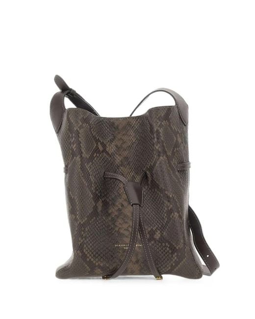 Gianni Chiarini Brown Sienna Python-Print Leather Shoulder Bag