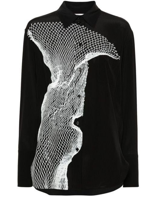 Victoria Beckham Black Graphic-print Silk Pajama Shirt