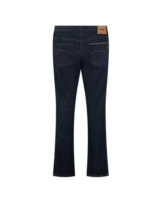 Moorer Blue Logo-Patch Trousers for men