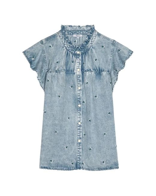 Rails Blue Ruthie Embroidered Ruffled-Sleeve Blouse