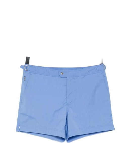 Tom Ford Blue Buckled-Waist Swim Shorts for men