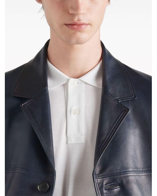 Prada Blue Leather Caban Jacket for men