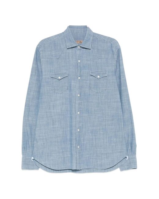 Barba Napoli Blue Button-Fastening Shirt for men