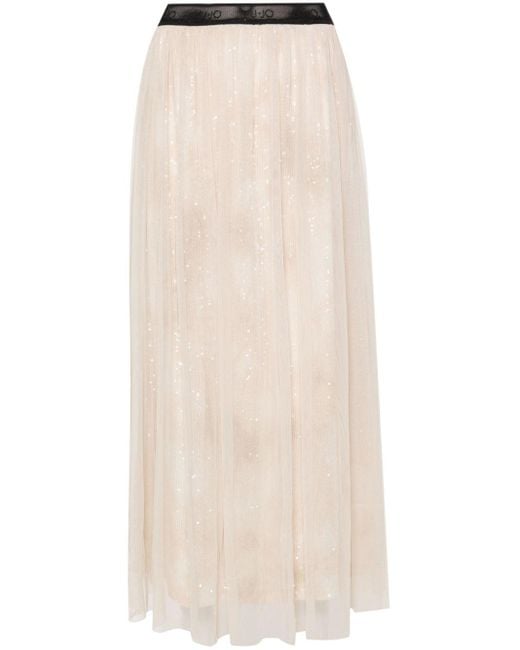 Liu Jo Natural Sequin-detail Tulle Midi Skirt