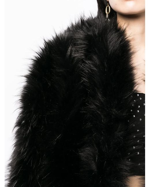 Elie Saab Black Faux-Fur Design Long-Sleeve Jacket