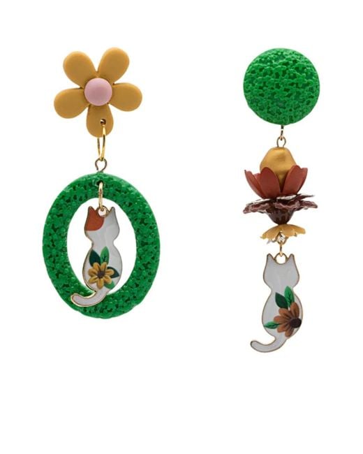 Amir Slama Green Cat-Motif Drop Earrings