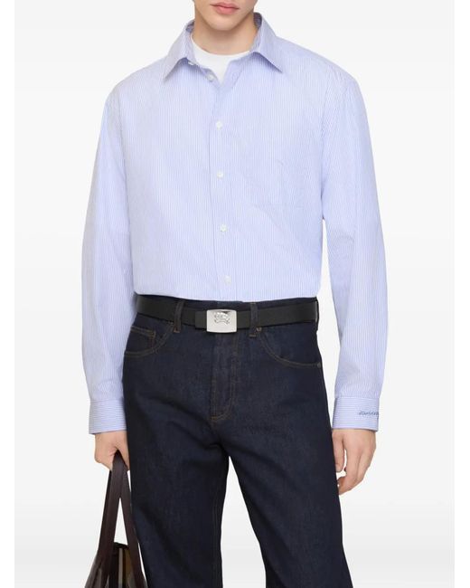 Burberry Purple Striped Logo-Embroidered Shirt for men