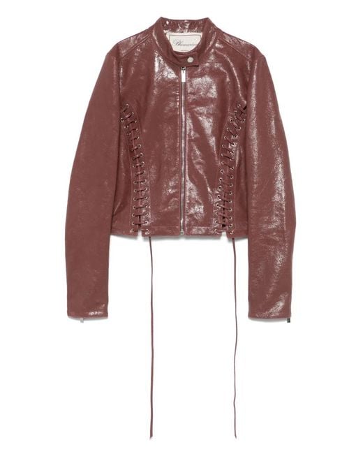 Blumarine Red Cracked-Effect Leather Jacket