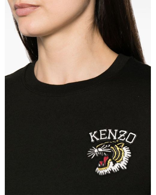 KENZO Black T-Shirt mit Tigerstickerei