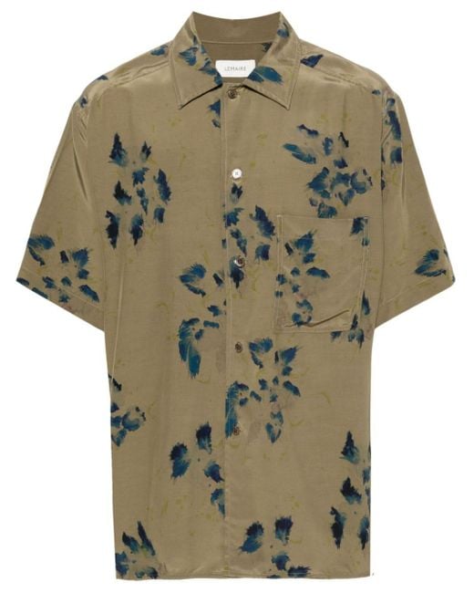 Lemaire Green Floral-print Spread-collar Shirt