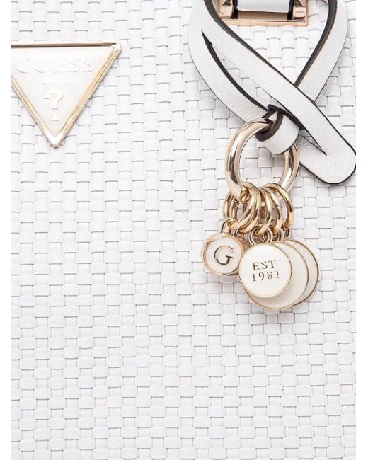 Guess Phaedra Textured Leather Tote Bag White